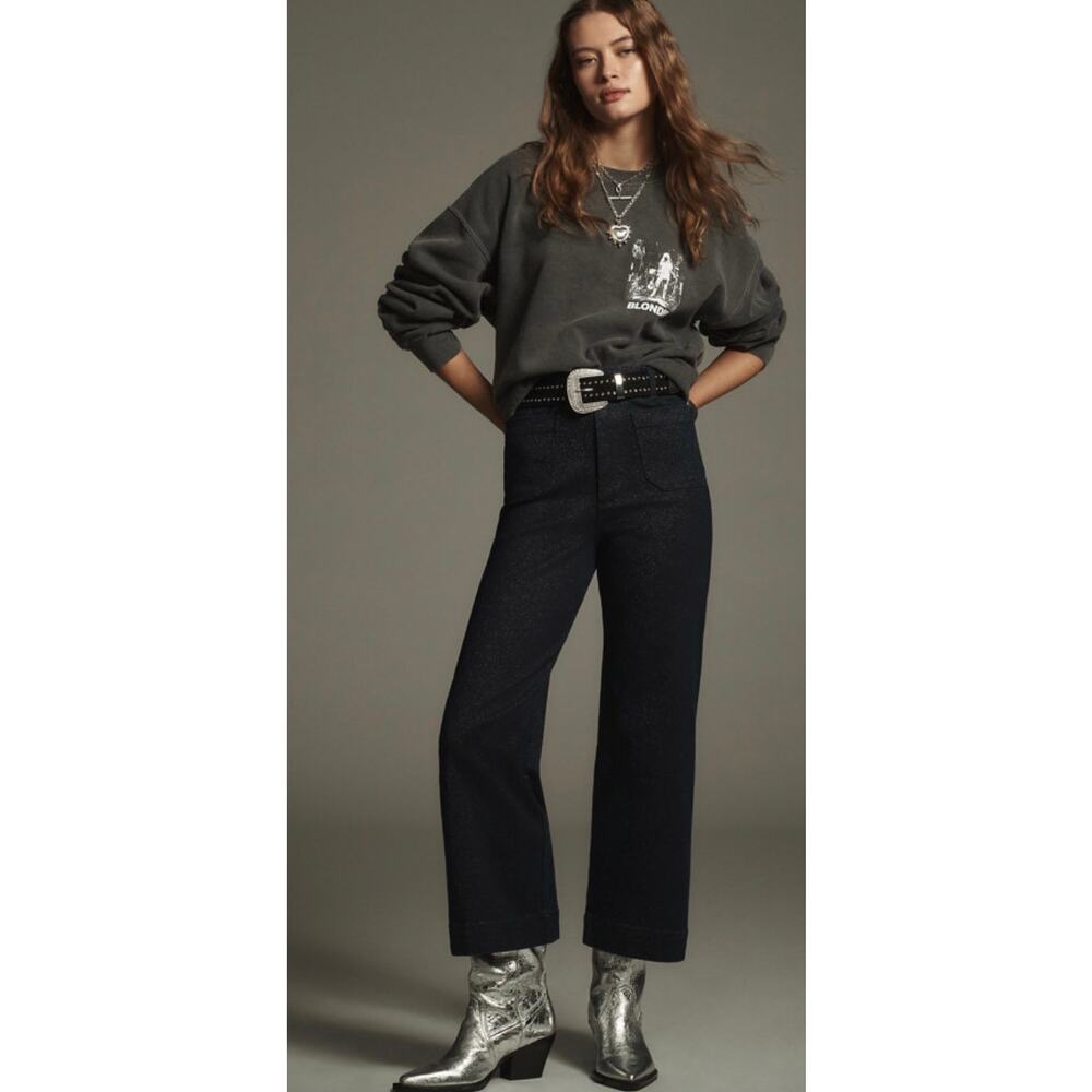 Maeve The Colette High-Rise Cropped Wide-Leg Jeans: Sparkle Edition, size 32 - Picture 2 of 16